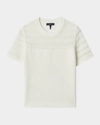Rag & Bone Britt Lattice-knit Short-sleeve Sweater In White