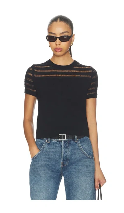 Rag & Bone Ladder-stitch Short-sleeve Sweater In Black