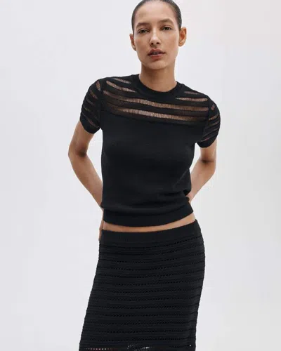 Rag & Bone Ladder-stitch Short-sleeve Sweater In Black