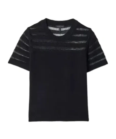 Rag & Bone Ladder-stitch Short-sleeve Sweater In Black