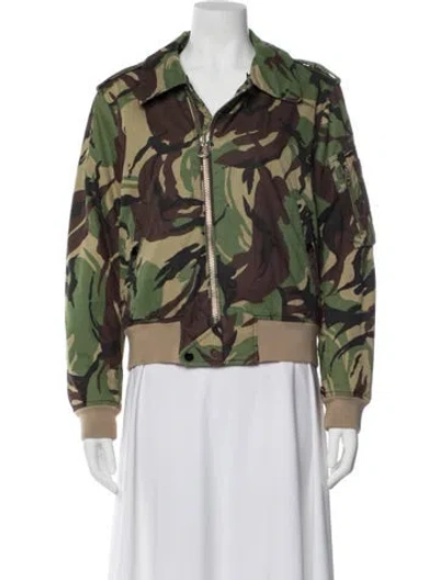 Pre-owned Rag & Bone Camouflage Print Bomber Jacket In Green