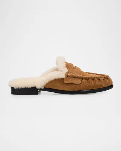Rag & Bone Carter Shearling-lined Suede Loafer Mules In Animal Print