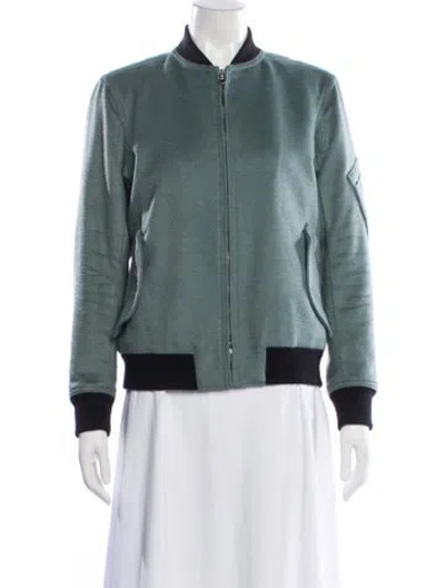 Pre-owned Rag & Bone Cashmere Colorblock Pattern Bomber Jacket In Green
