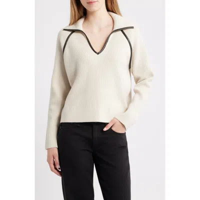 Rag & Bone Caterina Faux Leather Piped Trim Polo In White