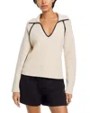 Rag & Bone Caterina Faux Leather Trim Polo Sweater In Neutral