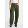 Rag & Bone Charlie High Rise Belted Barrel Jeans In Dark Olive Stone In Green