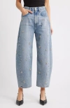 Rag & Bone Charlie Flower Crystal High Waist Ankle Barrel Jeans In Blue