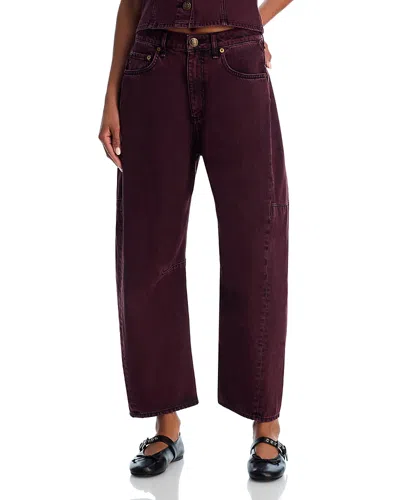 Rag & Bone Charlie High Rise Ankle Barrel Leg Jeans In Burnt Burgundy In Brown