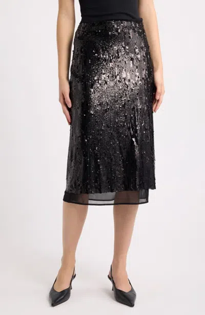 Rag & Bone Cher Sequin Midi Skirt In Black
