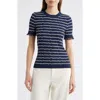 Rag & Bone Chiara Stripe Short Sleeve Shirt Indigo In Purple