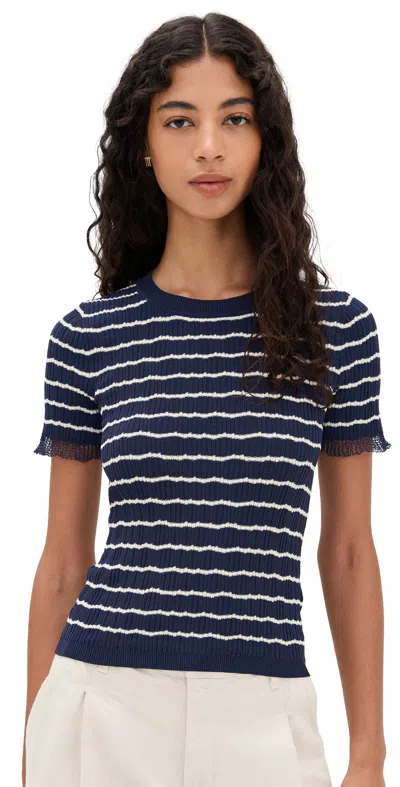 Rag & Bone Chiara Stripe Short Sleeve Shirt Indigo In Purple
