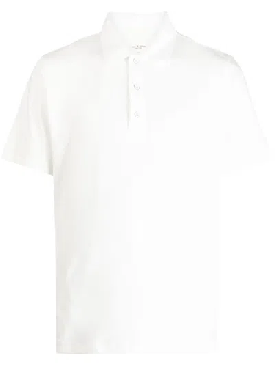 Rag & Bone Classic Flame Slub Cotton Polo Shirt In White