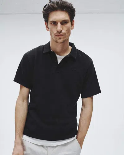 Rag & Bone Conrad Johnny Collar Silk Blend Polo Shirt In Black