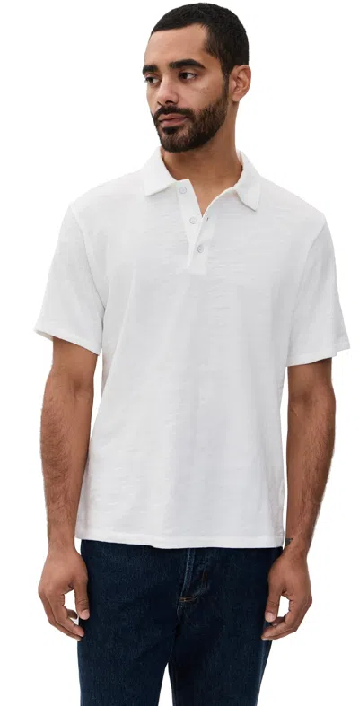 Rag & Bone Classic Flame Slub Cotton Polo Shirt In White