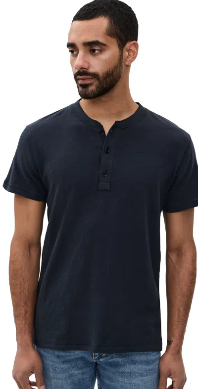 Rag & Bone Classic Short Sleeve Henley Deep Navy In Blue