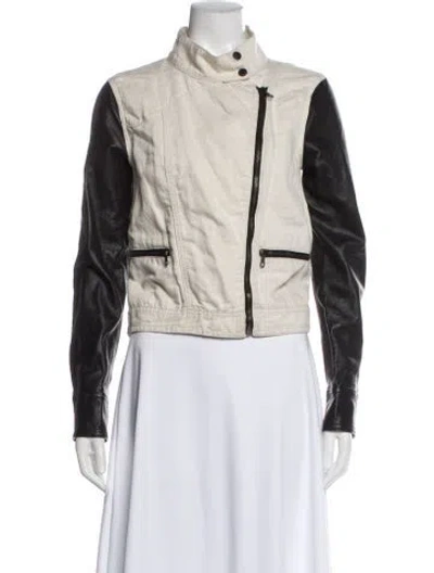 Pre-owned Rag & Bone Colorblock Pattern Biker Jacket In Neutral