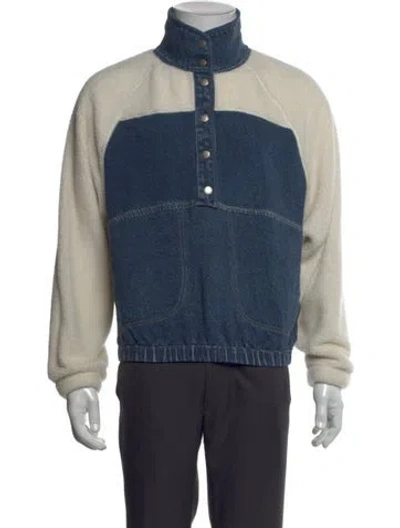 Pre-owned Rag & Bone Colorblock Pattern Turtleneck Polo Sweater In Blue