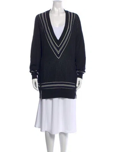 Pre-owned Rag & Bone Colorblock Pattern V-neck Sweater In Black