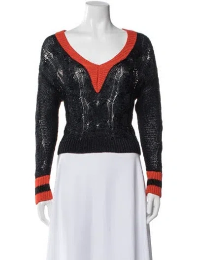 Pre-owned Rag & Bone Colorblock Pattern V-neck Sweater In Blue