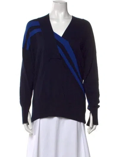 Pre-owned Rag & Bone Colorblock Pattern V-neck Sweater In Blue