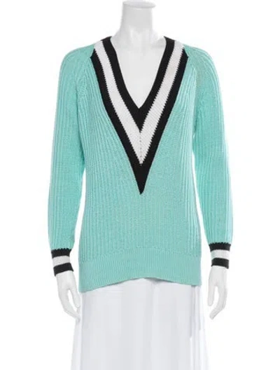 Pre-owned Rag & Bone Colorblock Pattern V-neck Sweater In Blue