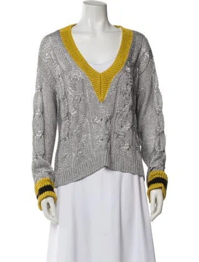 Pre-owned Rag & Bone Colorblock Pattern V-neck Sweater In Gray
