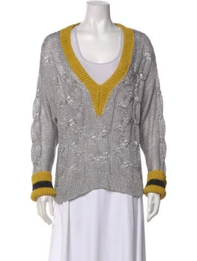 Pre-owned Rag & Bone Colorblock Pattern V-neck Sweater In Metallic/silver