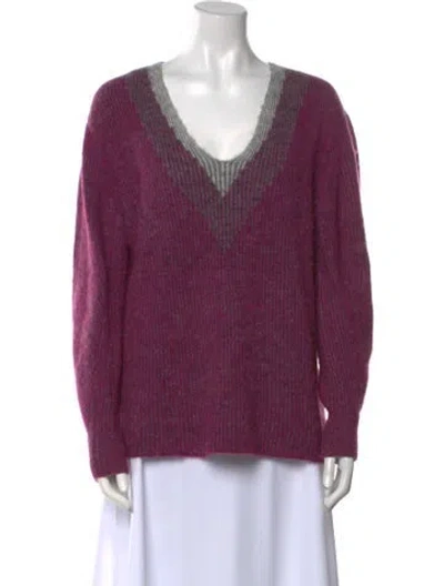 Pre-owned Rag & Bone Colorblock Pattern V-neck Sweater In Purple