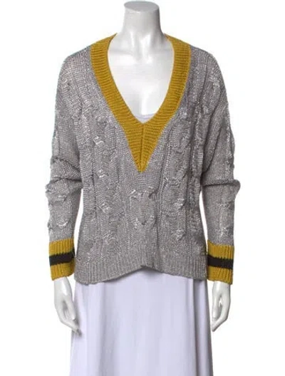 Pre-owned Rag & Bone Colorblock Pattern V-neck Sweater In Silver