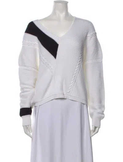 Pre-owned Rag & Bone Colorblock Pattern V-neck Sweater In White
