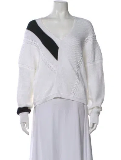 Pre-owned Rag & Bone Colorblock Pattern V-neck Sweater In White