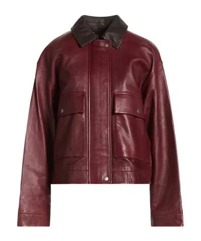 Rag & Bone Color-blocked Leather Jacket In Burgundy