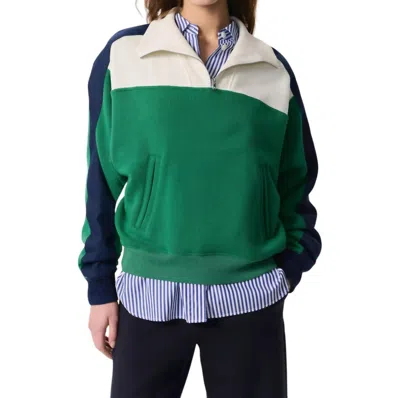 Rag & Bone Color-blocked Vintage Terry Half-zip Sweatshirt In Green Multi