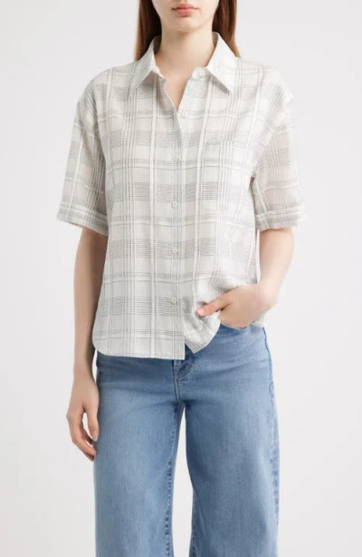 Rag & Bone Connie Plaid Short Sleeve Cotton & Silk Button-up Shirt In White