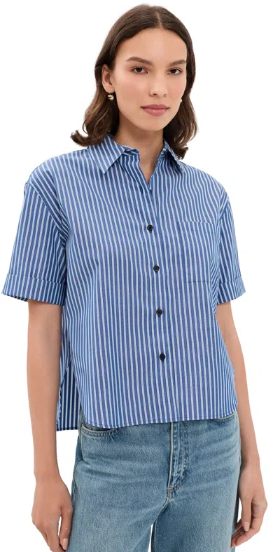 Rag & Bone Connie Short Sleeve Stripe Shirt Blue Stripe