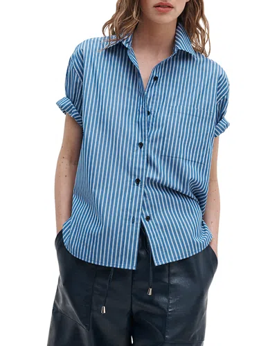 Rag & Bone Connie Short Sleeve Striped Shirt In Blue
