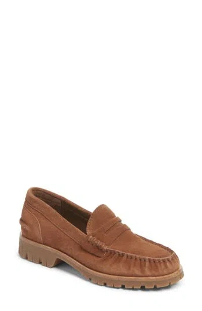 Rag & Bone Corey Lug Sole Penny Loafer In Umber Suede