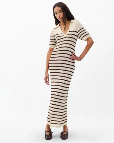Rag & Bone Costi Stripe Cotton Blend Polo Dress In White