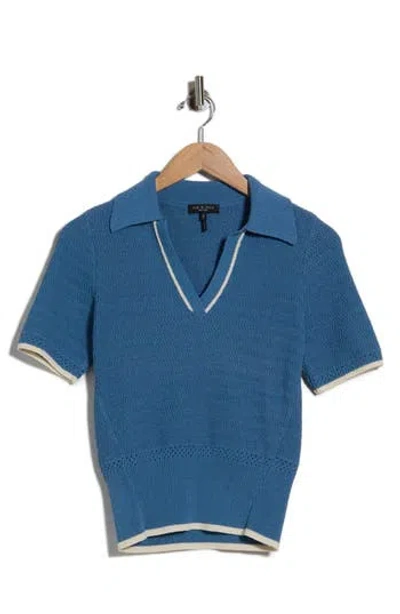 Rag & Bone Costi Short Sleeve Polo Sweater In Fog Blue
