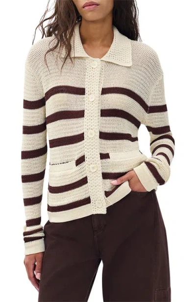 Rag & Bone Costi Stripe Cotton Blend Cardigan In Brown