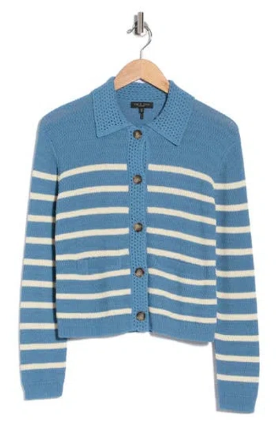 Rag & Bone Costi Stripe Cotton Blend Cardigan In Blue