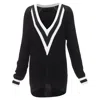 Rag & Bone Cotton Deep V Raglan Sleeve Varsity Sweater In Black