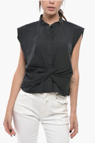 Rag & Bone Cotton Sleeveless Shirt With Front Knot In Gray