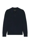 Rag & Bone Crawford Cashmere Blend Long Sleeve Polo In Blue