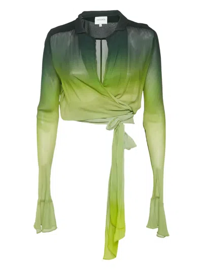 Pre-owned Rag & Bone Cypress Ombré Crepe Blouse In Green