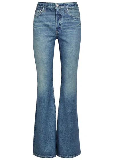 Rag & Bone Dahlia Denim-print Flared-leg Trousers In Blue
