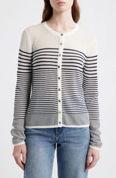 Rag & Bone Daisy Stripe Cotton Blend Cardigan In White