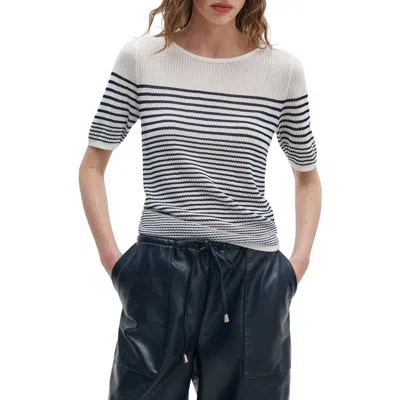 Rag & Bone Daisy Stripe Short Sleeve Cotton Blend Sweater In White