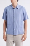 Rag & Bone Dalton Mixed Media Patchwork Short Sleeve Button-up Shirt In Blue