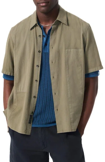 Rag & Bone Dalton Mixed Media Patchwork Short Sleeve Button-up Shirt In Green